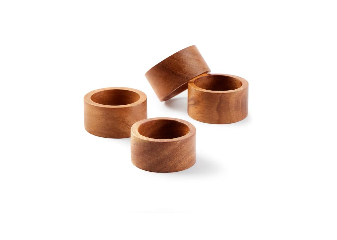 SHAFA IMPEX Classic Handmade Napkin Rings Set, Dining Table Holders for Everyday, Holiday, Christmas, Thanksgiving, Farmhouse Decor (Acacia Wood, Set of 12)
