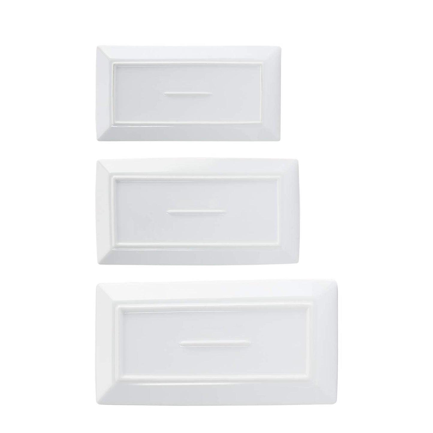 Amazon Basics 3-Piece Porcelain Serving Platters, Oven Safe, for Entertaining, Appetizer, Dinner, Dessert, 12.75 inch, 11 inch, 10 inch, White