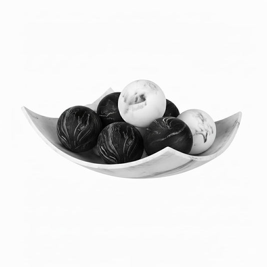 Creative Scents Marble Look Decorative Bowl with matching Set of 8 Balls for Coffee Table Centerpiece, Dining Table, Living Room