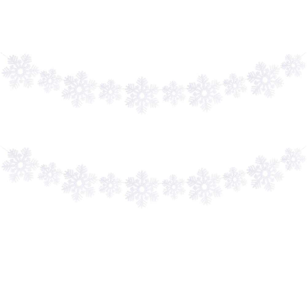 FAZHBARY 2 Pack White Felt Snowflake Garland Banner Winter Garland Snow Banner Christmas Winter Themed Party Decorations Supplies