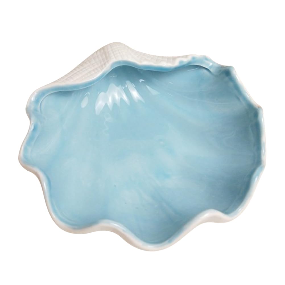 Garneck Shell Shape Jewelry Dish Tray - Ceramic Shell Candy Server Bowl - Multifunction Seashell Decor Bowl for Home Organising Jewellery, Holding Food (Bule)