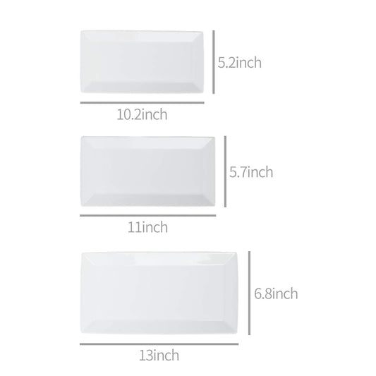 Amazon Basics 3-Piece Porcelain Serving Platters, Oven Safe, for Entertaining, Appetizer, Dinner, Dessert, 12.75 inch, 11 inch, 10 inch, White