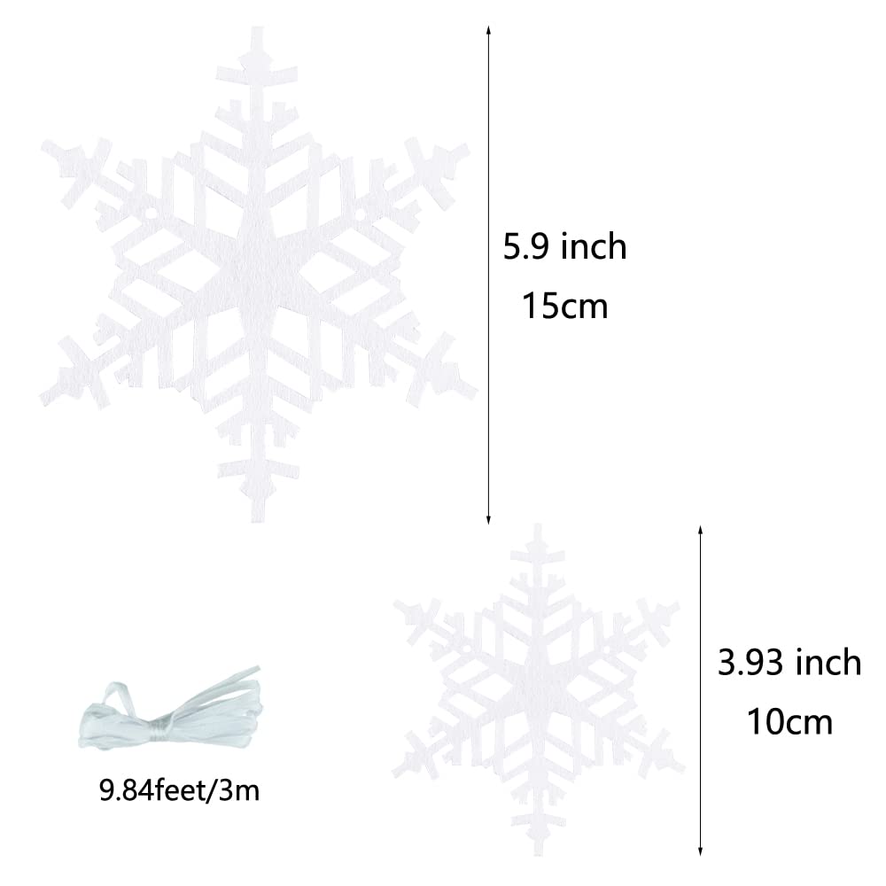 FAZHBARY White Snowflake Garland Felt Banner Winter Garland Snow Banner Christmas Snowflakes Holiday Party Decorations Pack of 2