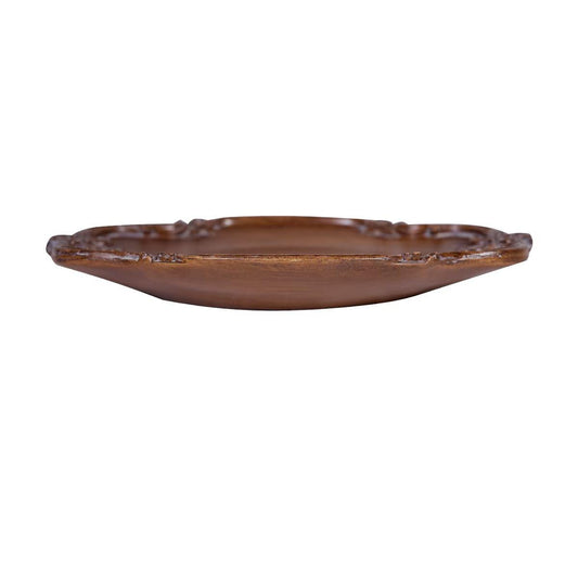 S-MANTIS Vintage Tray Small Antique Trinket Dish,Oval,Ring Holder with Twisted Flower Surrounding, Cosmetics Makeup Storage Organizer,Gift,Aesthetic Room Decor (Brown)
