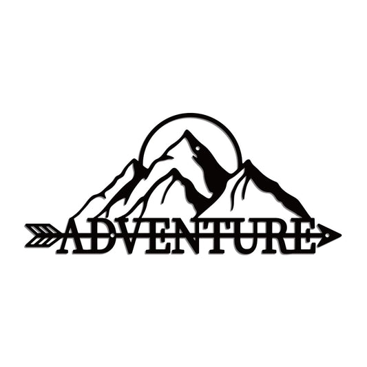 WADORN Metal Mountains Wall Art Decor, Mountains Adventure Metal Wall Art Hanging Decor Signs Adventure Word Wall Sculpture Statues Decor for Home Bedroom Bathroom Office, 6.6x14.9 Inch
