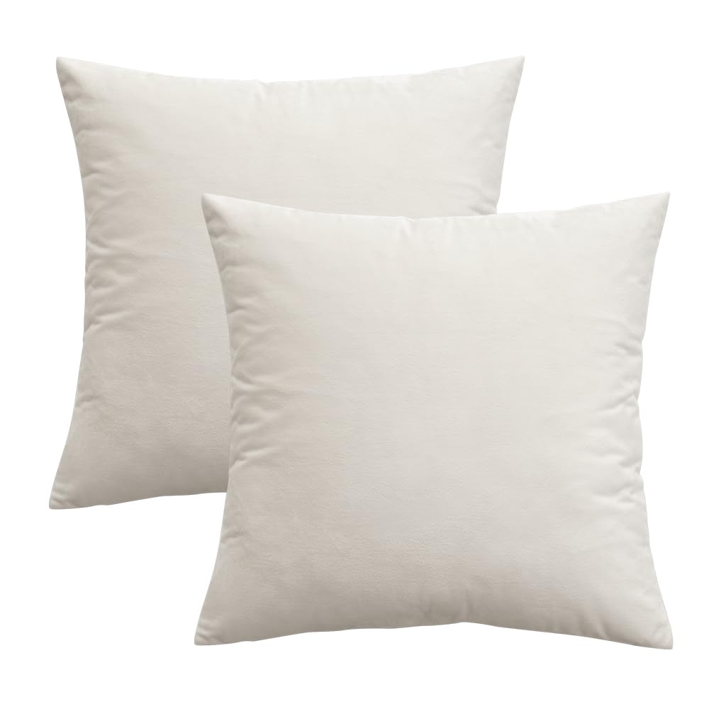 MIULEE Velvet Throw Pillow Covers 18x18 inch, Pack of 2 - Cream White, Soft Solid Decorative Pillow Covers Cushion Cases Modern Luxury Home Decor for Spring Couch Sofa Bedroom Livingroom,Car