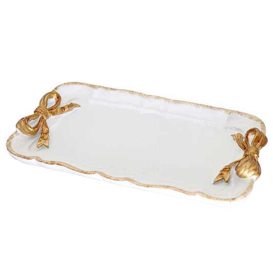Warmtree Vintage Jewelry Organizer, Decorative Tray for Jewelry, Towel, Storage, Rings, Bracelets, Earrings, Cosmetics, Retro Design, Bow Decor Resin Plate Coquette for Room Decor, White