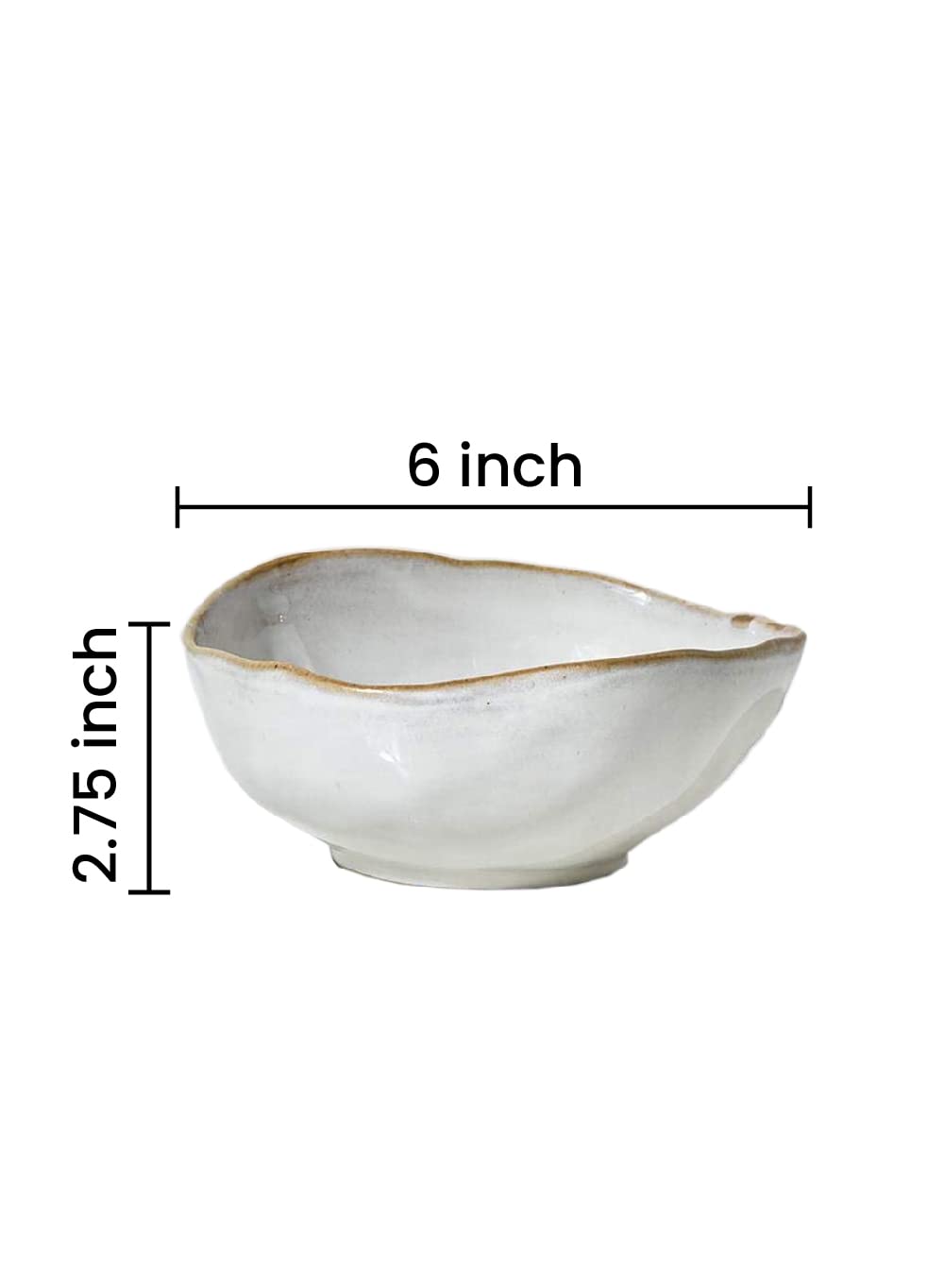 Serene Spaces Living Small Free-Form Edge Glazed Ceramic Bowl, Centerpiece for Vintage Weddings, Events, Measures 6" Long, 5.5" Wide, 2.75" Tall