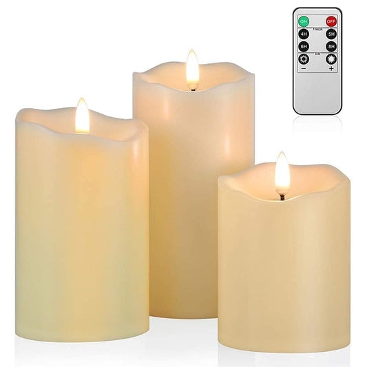 ANGELLOONG Flickering Flameless Candles, Realistic Battery Operated Candles with Remote and Timer, Set of 3 LED Candles for Room Fall Home Wedding Decor Centerpieces Table Party Valentines Decorations