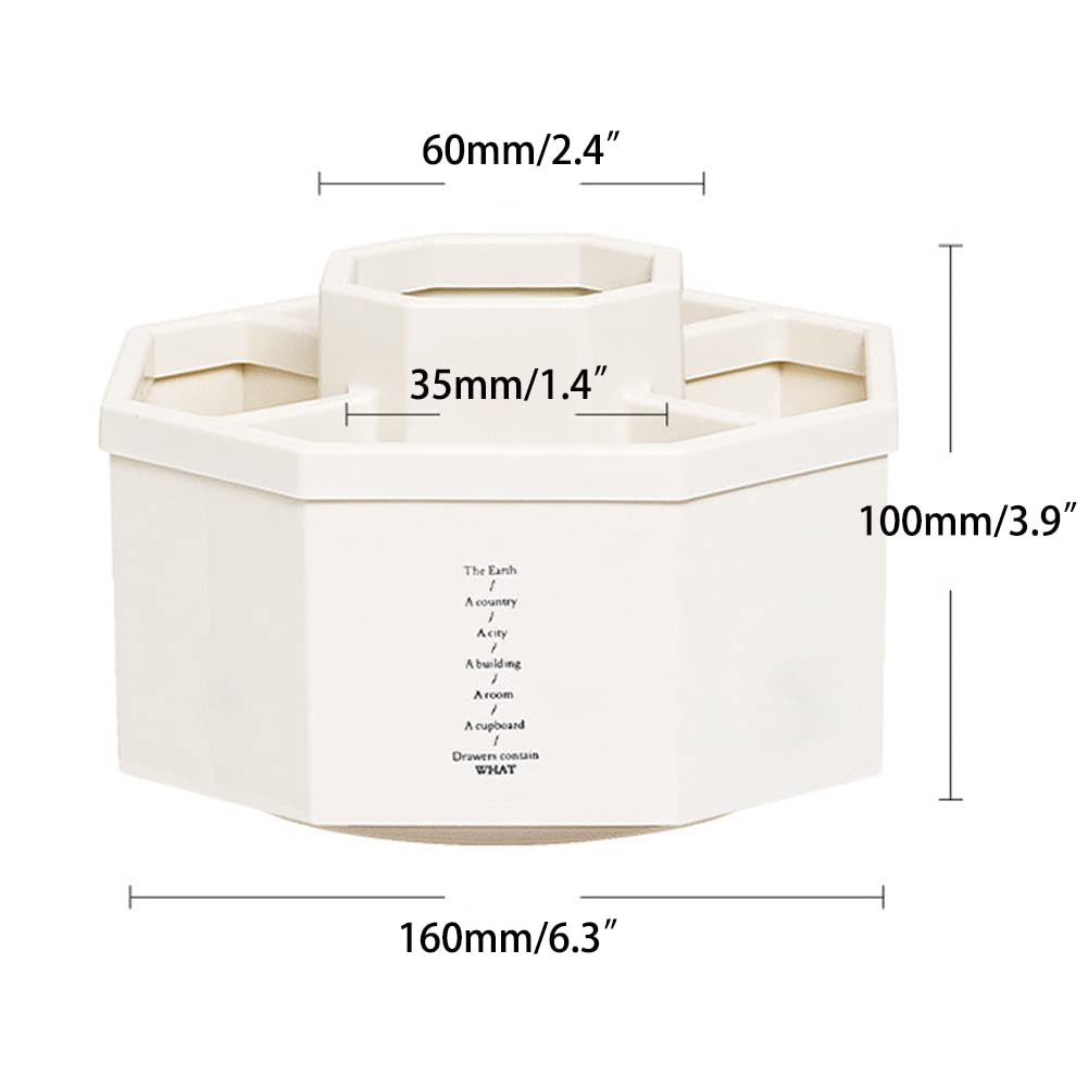 kaileyouxiangongsi Desk Organizer, 360-Degree Rotating Multi-Functional Pen Holder, 5 Compartments Desktop Stationary Organizer, Home Office Art Supply Storage Box Caddy (White)
