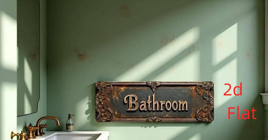 Vintage Bathroom Tin Sign – 2D Printed (not 3D) Aluminum Metal Sign 16x4 Inch, Retro Green Street Style Bathroom Wall Decor, Flat Metal Plaque for Home Restroom Door, Funny Bathroom Sign