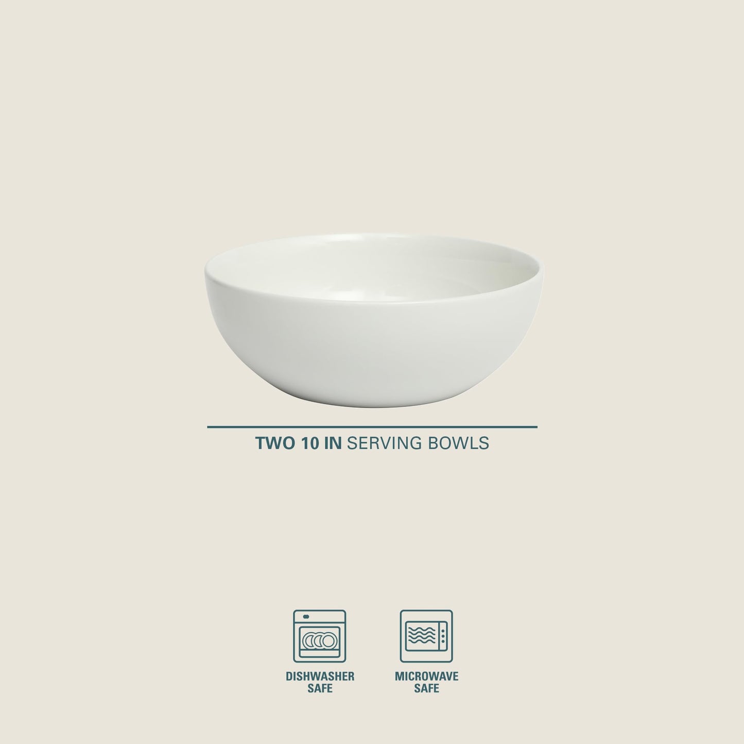 Gibson Home Extra Large Serving Bowls Set of 2-100 oz 10-Inch White Porcelain Salad Bowl Set, Stackable Ceramic Kitchen Bowls, Dishwasher & Microwave Safe