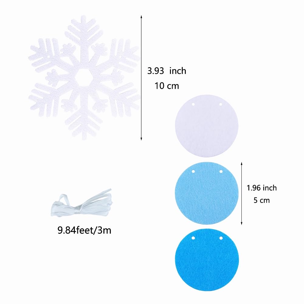 FAZHBARY 4 Pack White Snowflake Garland Felt Circle Dot Garland Winter Snowflake Banner Snow Banner DIY Winter Themed Party Decorations