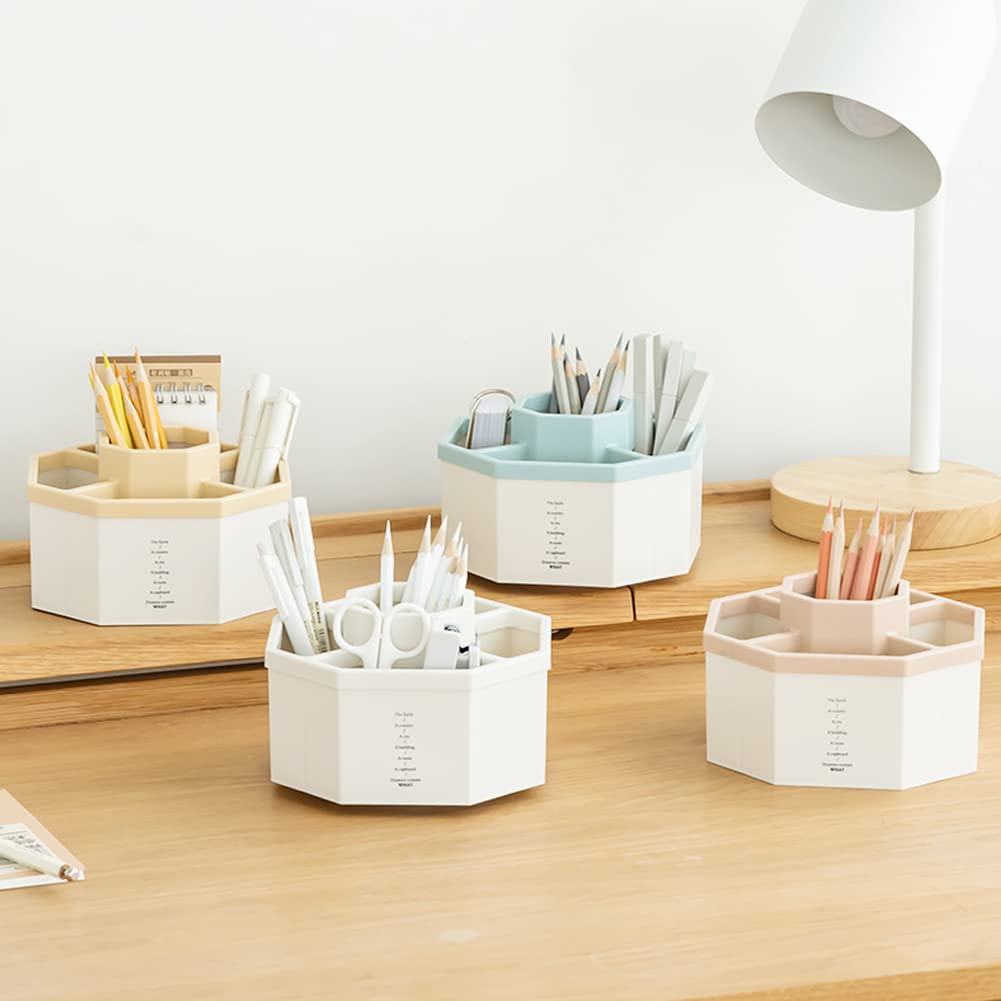 kaileyouxiangongsi Desk Organizer, 360-Degree Rotating Multi-Functional Pen Holder, 5 Compartments Desktop Stationary Organizer, Home Office Art Supply Storage Box Caddy (White)