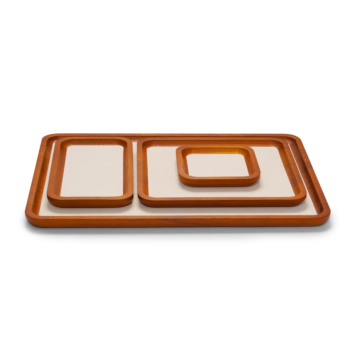 Oirlv Solid Wood Jewelry Display Tray Small Jewelry Tray Rings Earrings Bracelets Necklace Holder Organizer (Rectangle, Creamy-white)