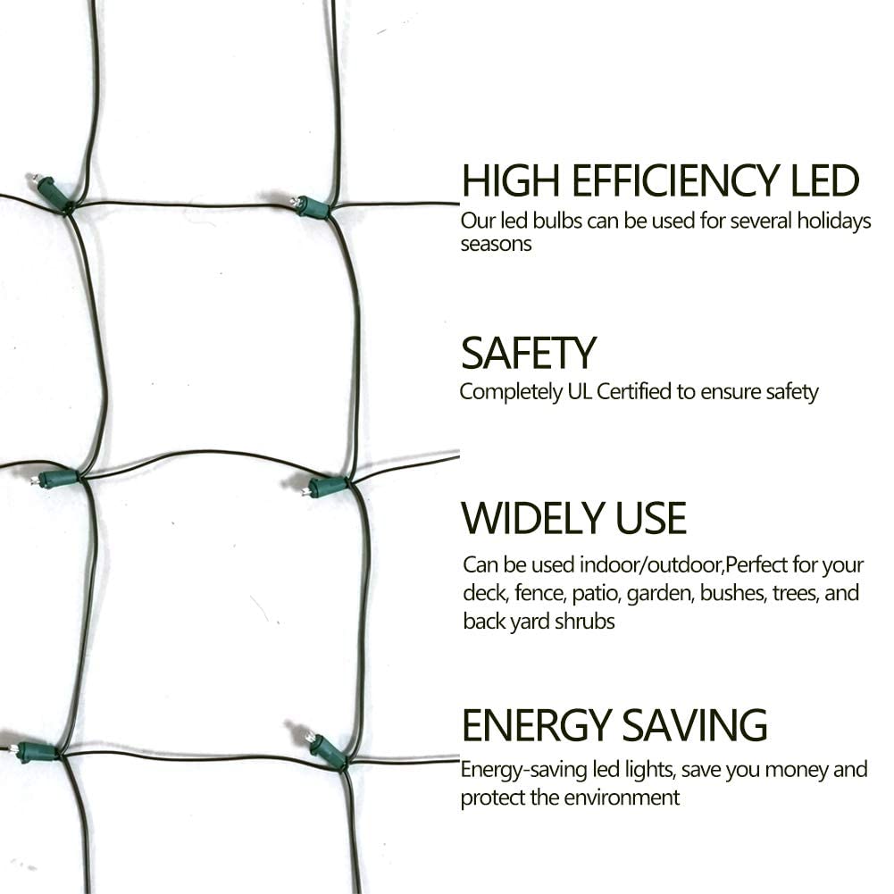 HISHINY LED Christmas Net Lights Outdoor, 5ftx5ft 100LED Green Wire, Connectable Bush Mesh Net Lights String for Halloween Christmas Party,Shrub,Yard,Tree（Red&Green）