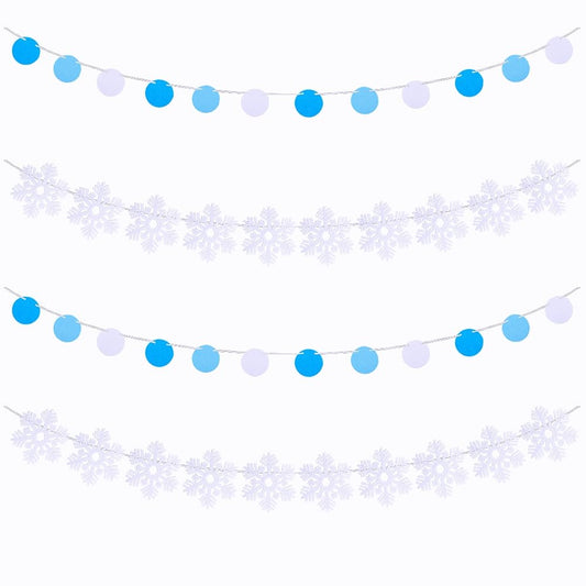 FAZHBARY 4 Pack White Snowflake Garland Felt Circle Dot Garland Winter Snowflake Banner Snow Banner DIY Winter Themed Party Decorations