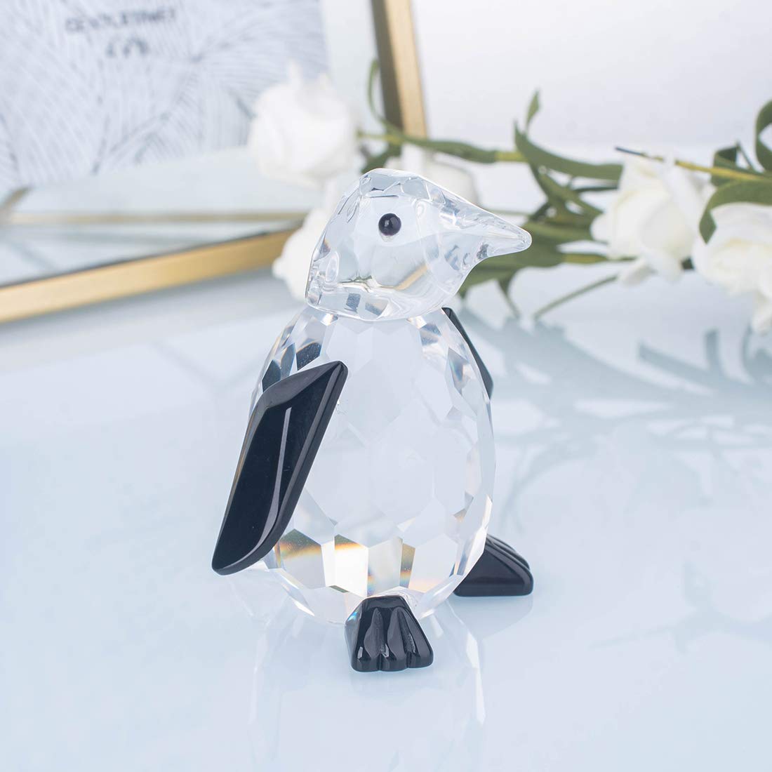 LONGWIN Crytal Cute Penguin Figurines of Glass Collectible Animal Figurines Desk Decoration Ornaments