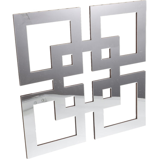 Angoily Rustic Square Mirror Wall Stickers 11.8 Inch Basswood Hollowed Wall Decor for Living Room Bedroom Home Decoration