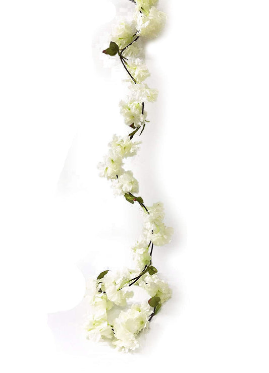 Artfen Artificial Cherry Blossom Vine Hanging Plants Faux Sakura Garland Fake Oriental Cherry Wreath Artificial Flower 5.8 FT White