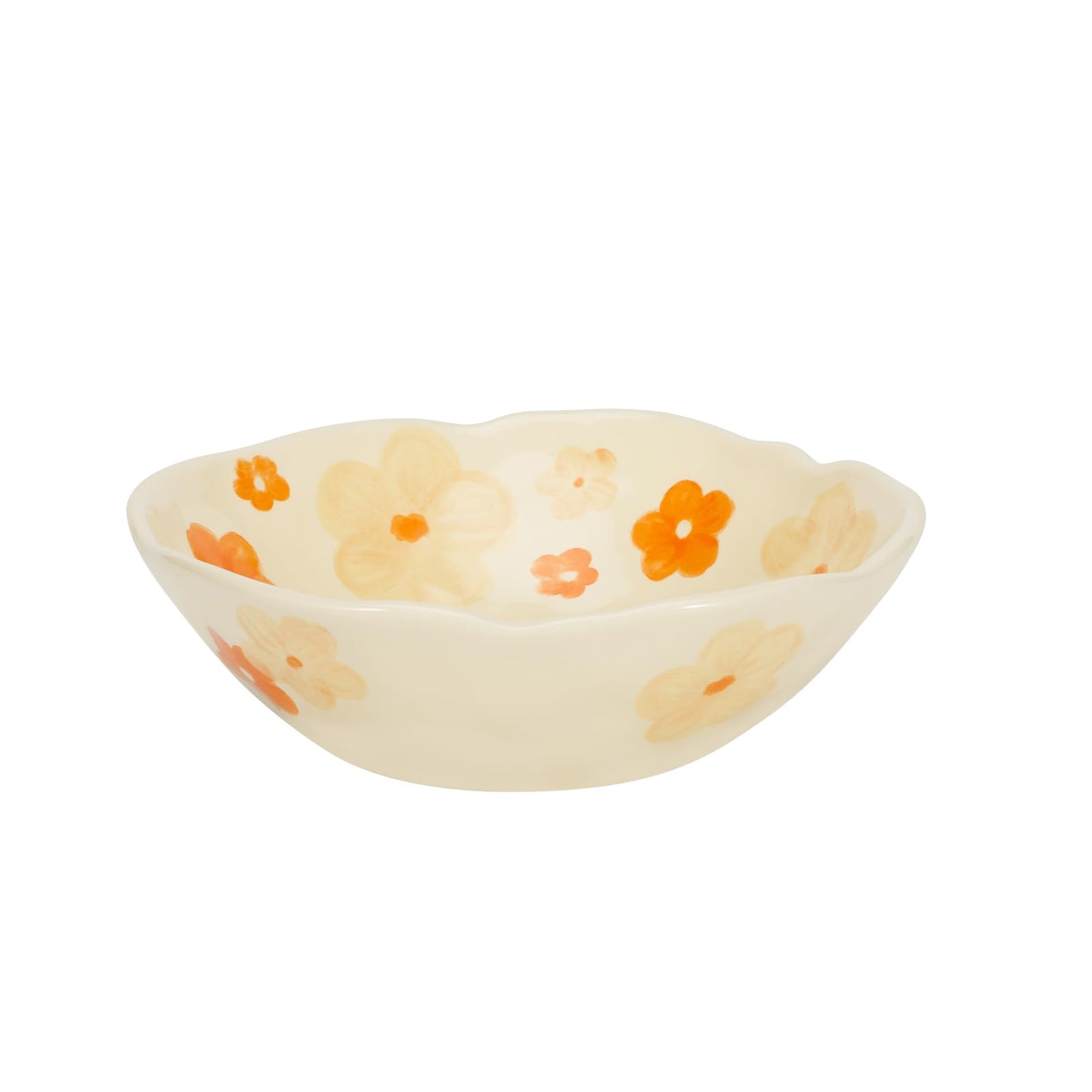 Koythin Salad Bowls, Cute Orange Flower Ceramic Bowls, Cream Yellow Serving Bowl for Pasta, Cereal, Fruit, Soup, Rice, Dishwasher and Microwave Safe (Orange Flower Set of 1)