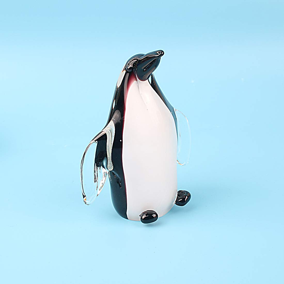 Quligeta Hophen Glass Penguin Figurine Handmade Blown Art Crystal Penguin Sculpture Animal Statue Collectable Desk Decoration Ornaments (White and Black)