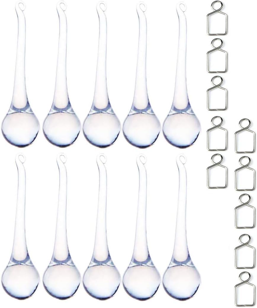 kanpura 6 Inch Teardrop Ornaments Glass Drop Ornaments Clear Crystal Chandelier Pendant Hanging for Centerpieces Christmas Tree Winter Party Decor(10 Pcs)