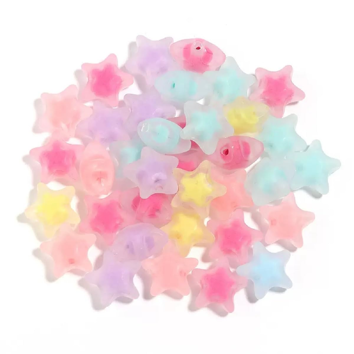 MoMolly 200 Pcs Beads for Crafts with Holes Pony Frosted Acrylic Filler Spacer Beads Bulk Star Shape for DIY Crafts Decoration and Jewelry Making