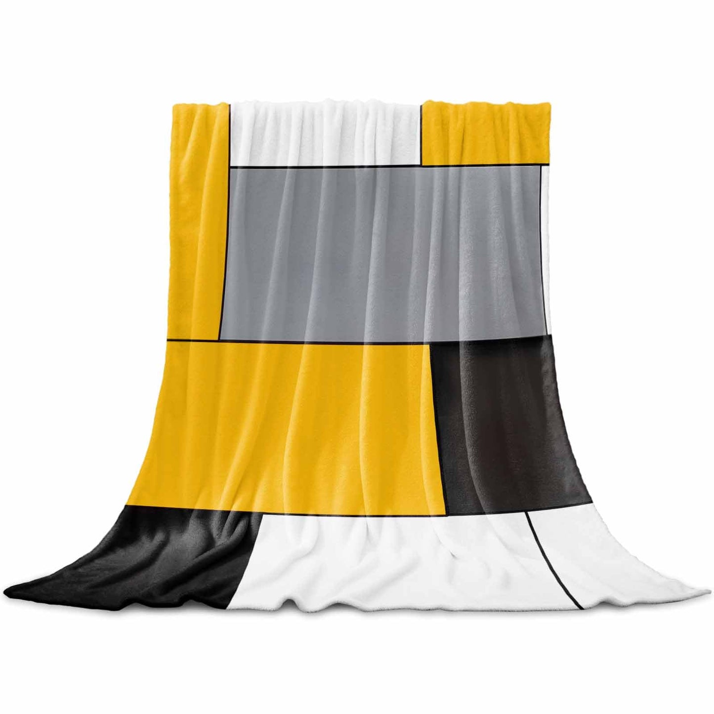 Flannel Throw Blanket Abstract Geometric Patchwork Art,Lightweight Soft Warm Fleece Blankets for Sofa Couch Bedroom,Yellow Black White Grey Cozy Fuzzy Microfiber Throws for All Seasons 30x40in