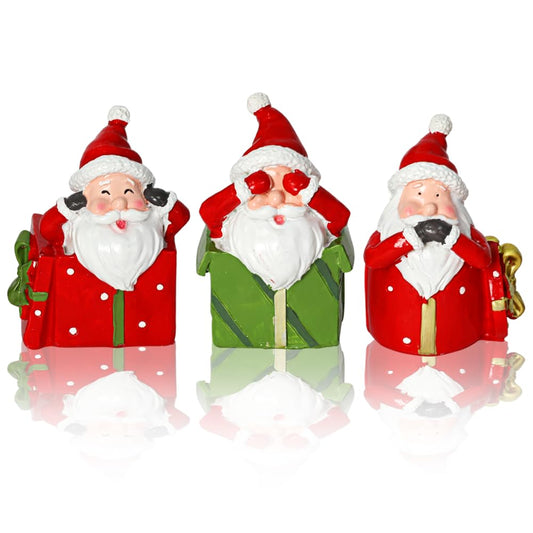 CFGPMM 3 Pcs Mini Santa Claus Statues, See No Evil Hear No Evil Speak No Evil Resin Figurines, Funny Christmas Gnomes for Xmas Home Desk Shelf Decor