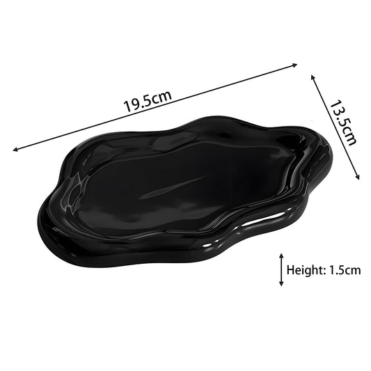 Ceramic Jewellery Dish Trinket Dish Jewelry Tray Cloud Shape Tray Perfume Tray Rings/Earrings/Bracelets/Watch/Keys Tray for Valentine's Day//Mother's Day/Birthday Gift (Black)