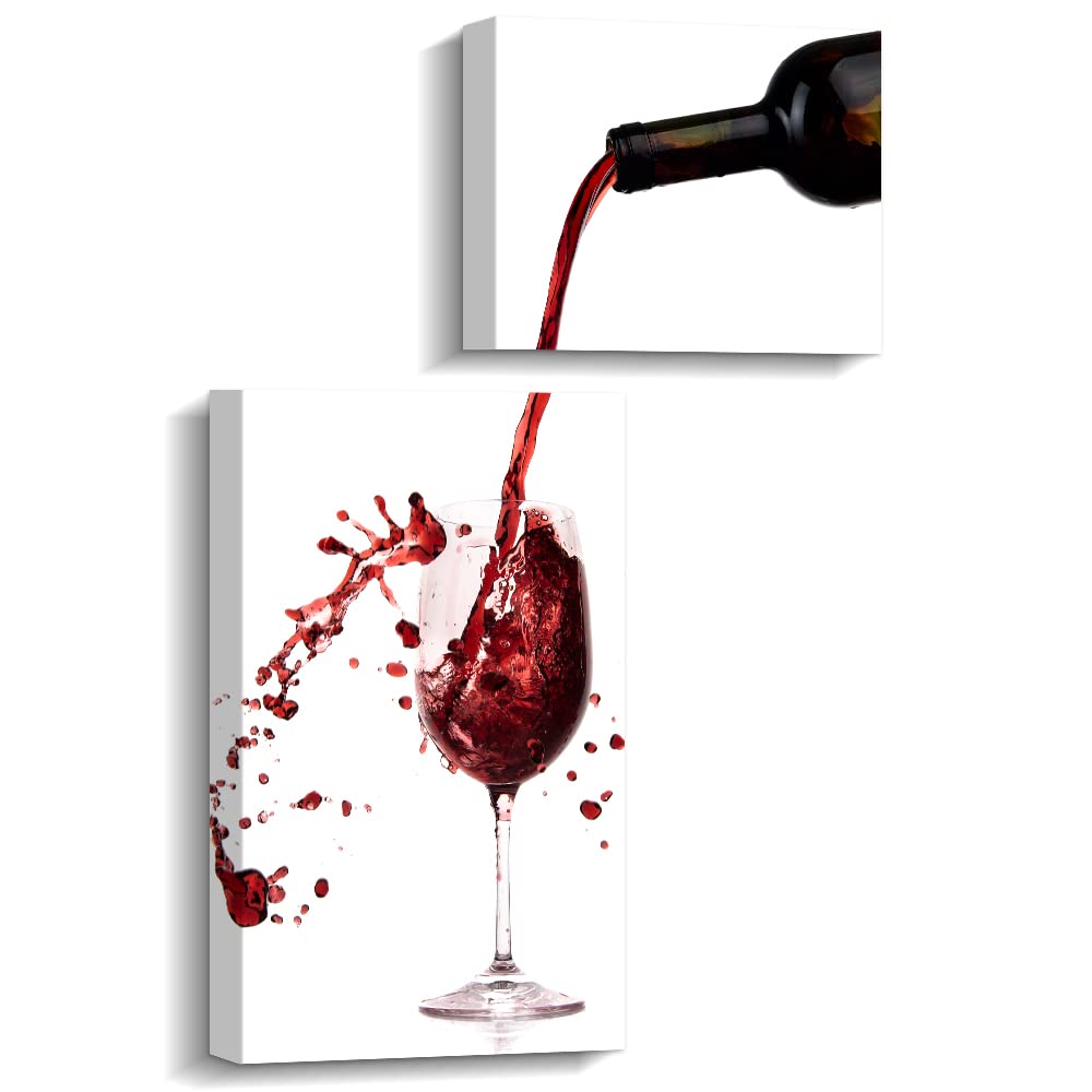 Pinetree Art Wine Wall Decor for Kitchen Modern Kitchen Wall Art Dinning Room Wall Decor 2 Panels Wine Canvas Art for Home Kitchen Decoration (wine a bit)