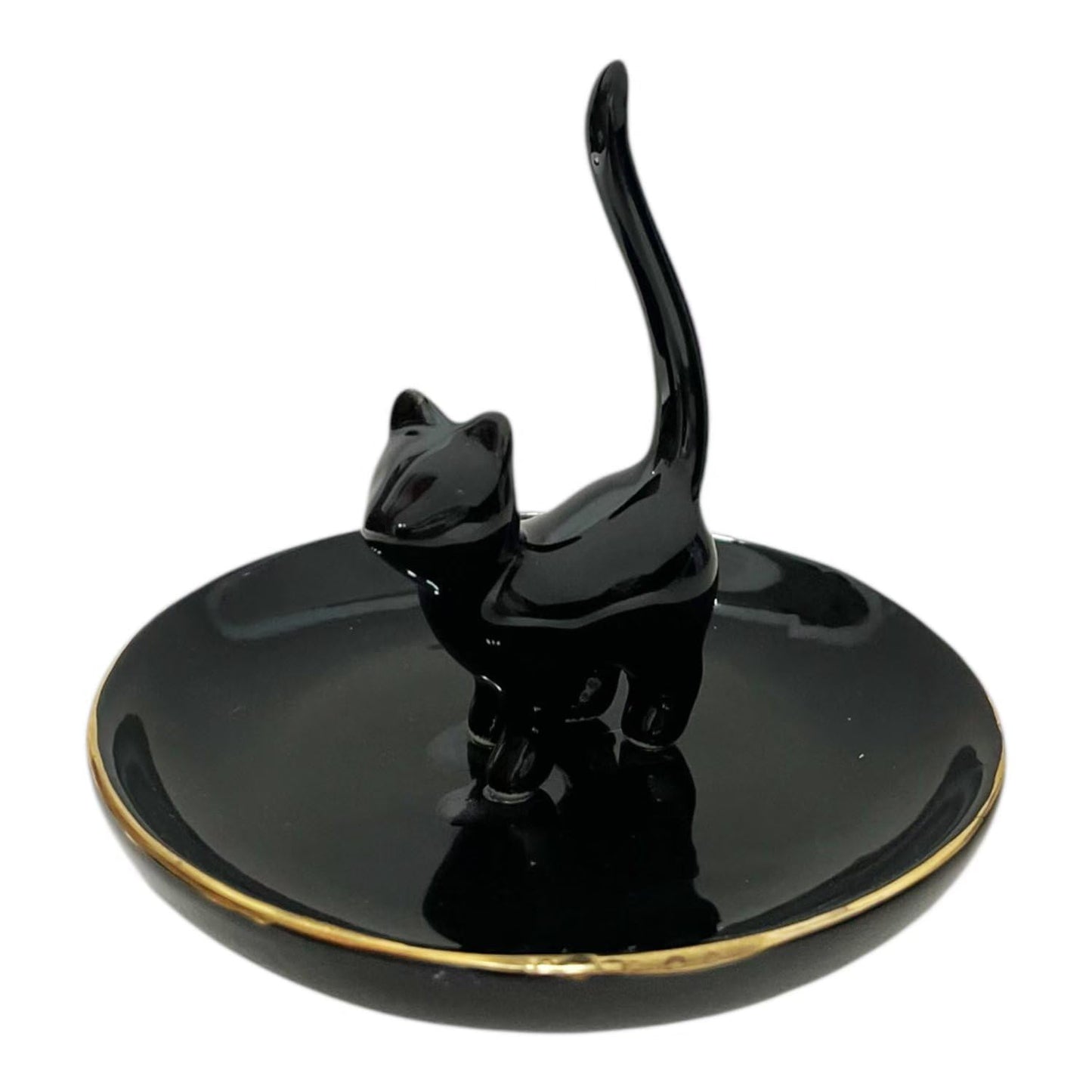 ROSA&ROSE Cat Ring Holder Trinket Tray Ceramic Jewelry Dish Porcelain Ring Organizer–Gift for Women,Girlfriend,Wife,Birthday or Anniversary (Black)
