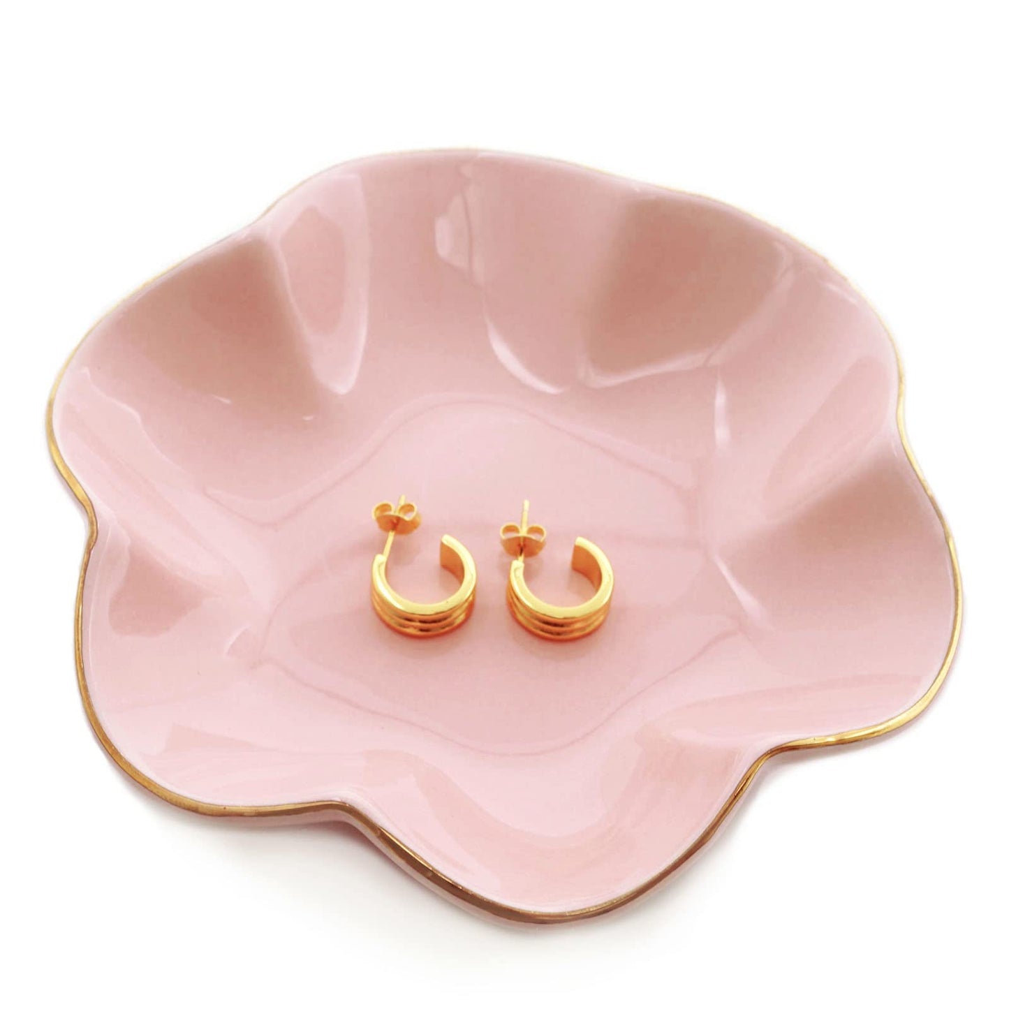 HANKOR 4.7 inch Small Ring Dish, Ceramic Jewelry Holder Tray, Pink Catch All Trinket Bowl for Keys Rings Earrings