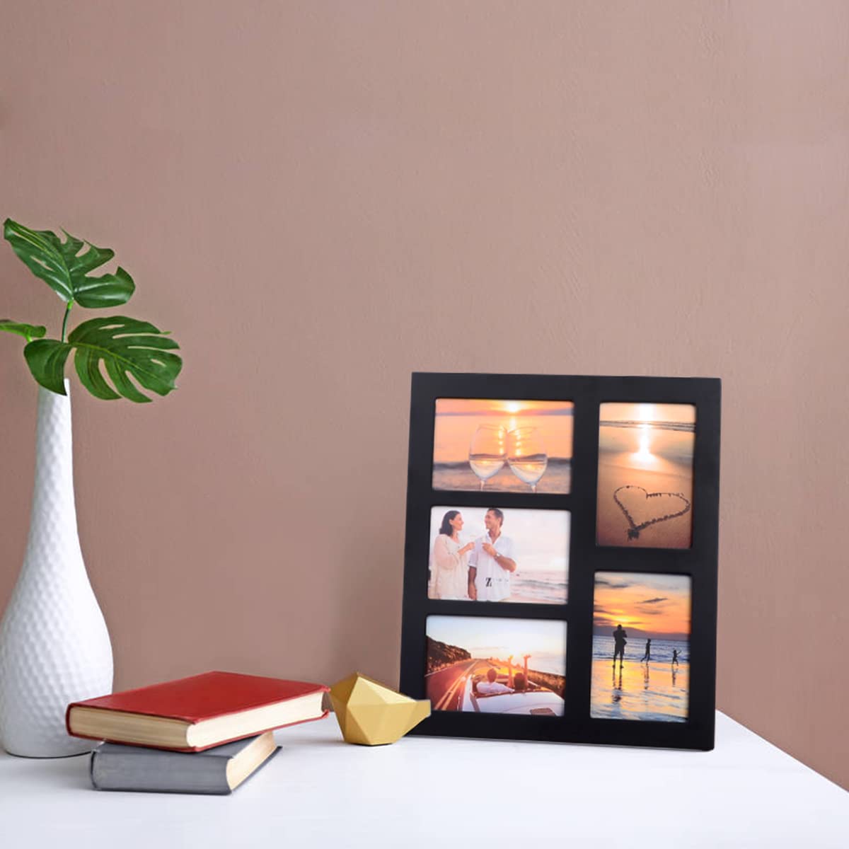 UMICAL 4x6 5-Opening Picture Frame with Shatter-Resistant Glass & Black Wood 4x6 Collage Photo Frames for 4x6 5 Pictures Display Made for Tabletop Stand and Wall Mounting