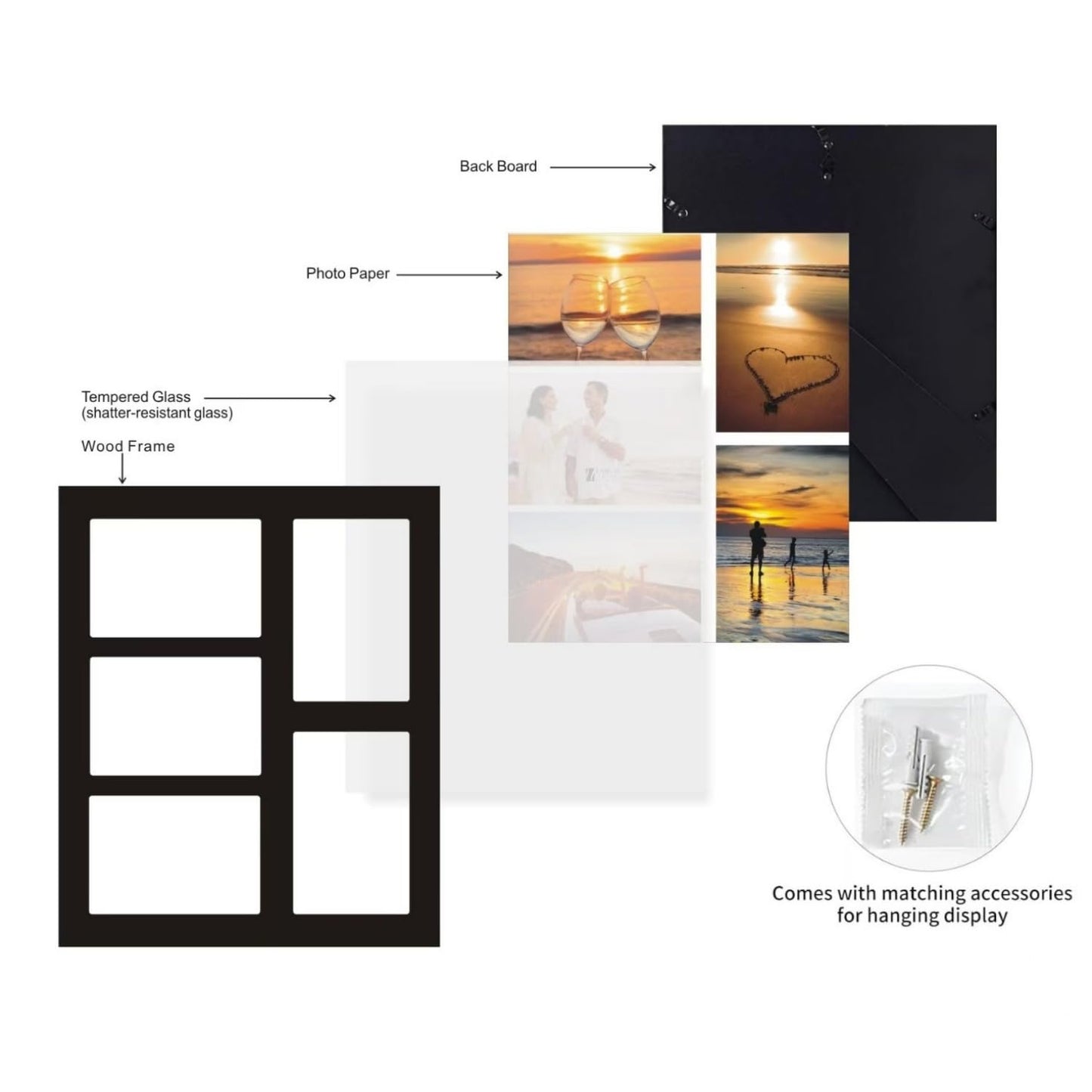 UMICAL 4x6 5-Opening Picture Frame with Shatter-Resistant Glass & Black Wood 4x6 Collage Photo Frames for 4x6 5 Pictures Display Made for Tabletop Stand and Wall Mounting