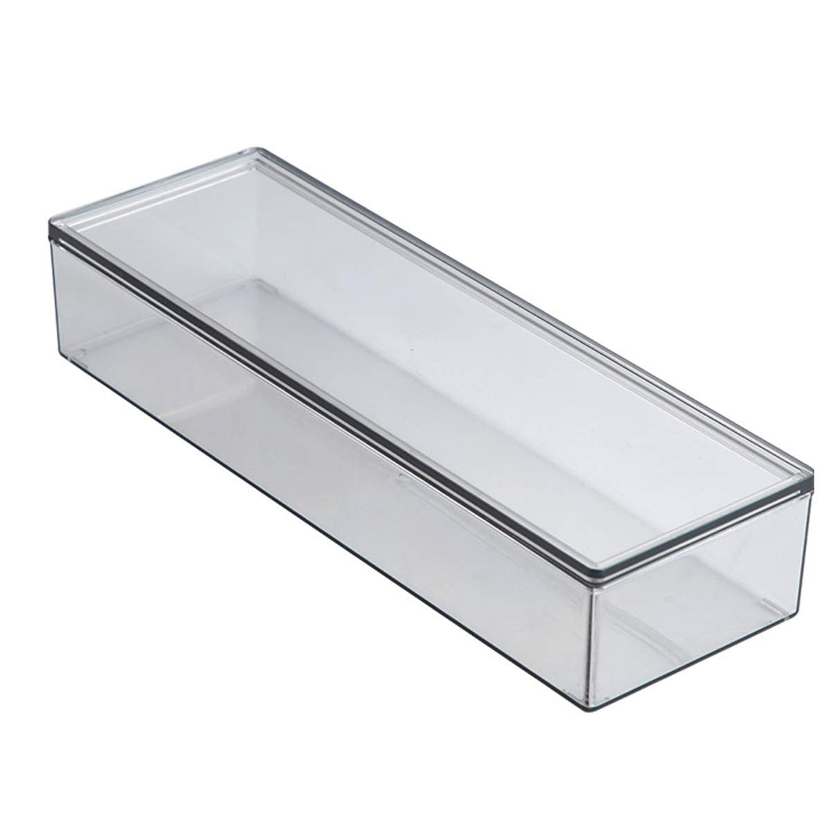 AIYoo Transparent Flatware Tray Kitchen Drawer Organizer With Lid - Plastic Kitchen Cutlery Tray and Utensil Silverware Storage Container with Cover - Dinnerware Holder for Spoons Forks Knives