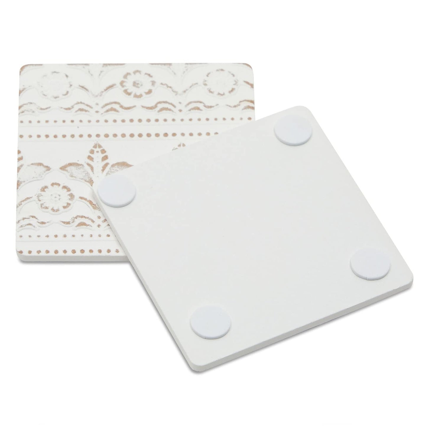 Juvale Wooden Coasters Set of 6-3.8 in, White, Square, Farmhouse Style - Coaster Holder for Coffee Table & Bar Decor - Kitchen & Living Room Decor