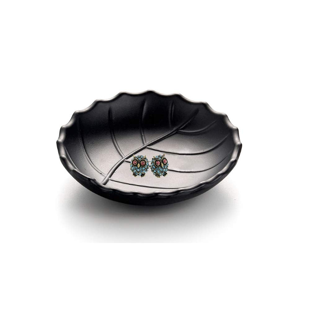 Binoster Jewelry Tray, Black Leaf Style, Jewelry Storage, Key Dish, Dresser Decor, 21.5cm(8.4in) x11.5cm(4.5in)x 4cm(1.6in)