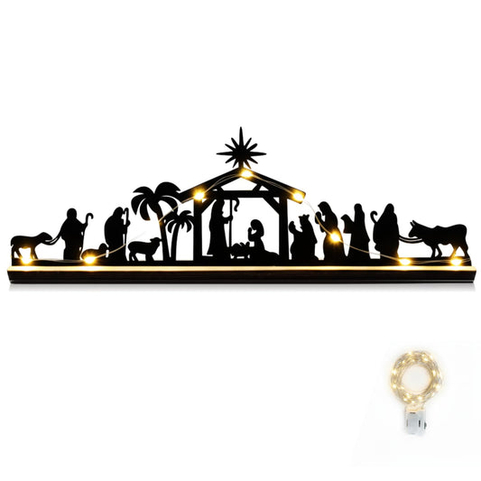 Qtaikong Christmas Table Decorations Wooden, Nativity Scene Silhouette Centerpiece - Christian Jesus Christmas Decor for Indoor Tabletop, Holiday Home Decor - B