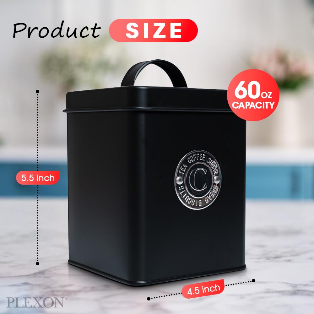 Plexon Canisters Sets for the Kitchen, Kitchen Canisters for Countertop Set of 3, Canister Sets with Lids and Copper Labels, Black