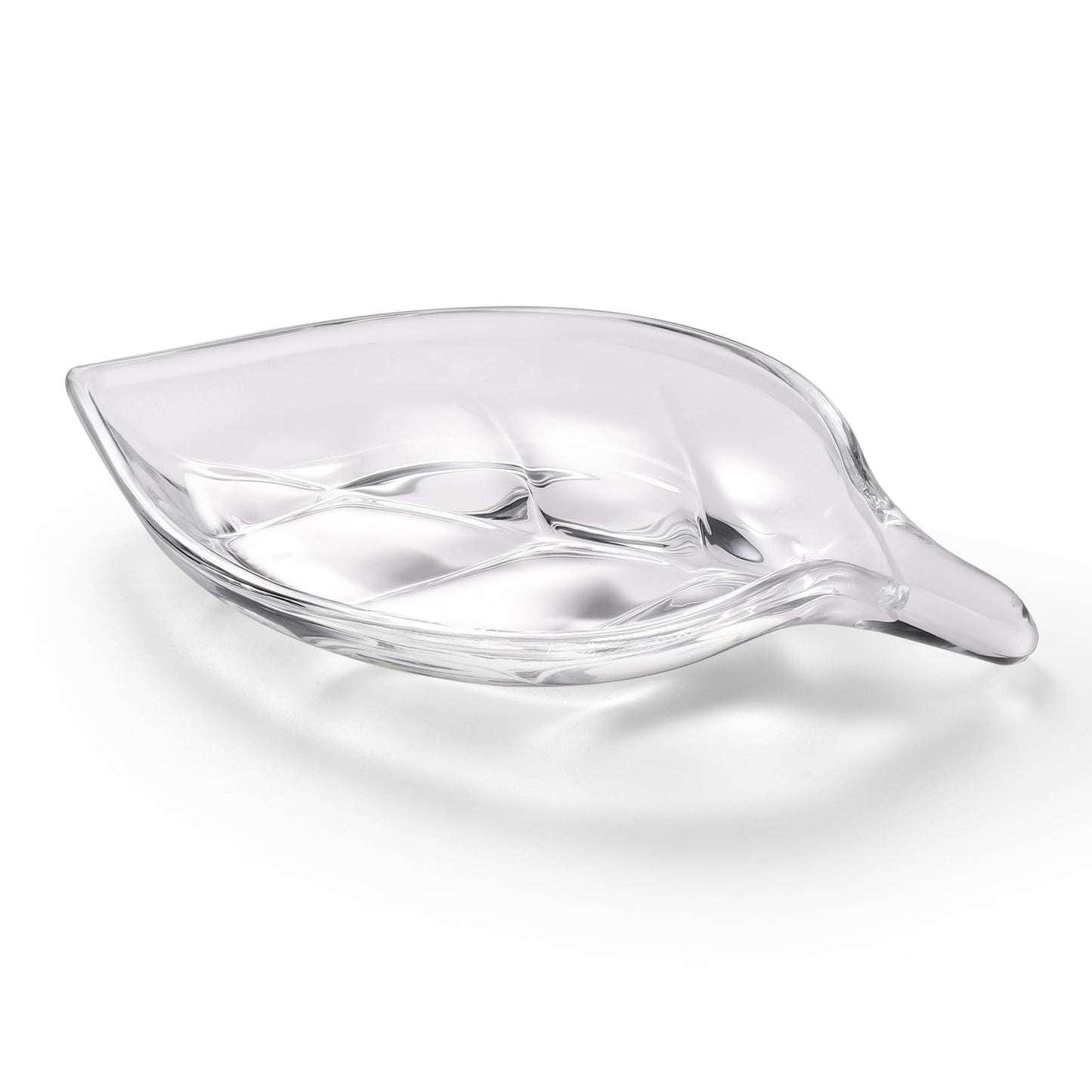 NEWHENGS Self Draining Decorative Leaf Shape Clear Glass Bar Soap Dish, Heavy Soap Holder for Bathroom, Sink and Kitchen