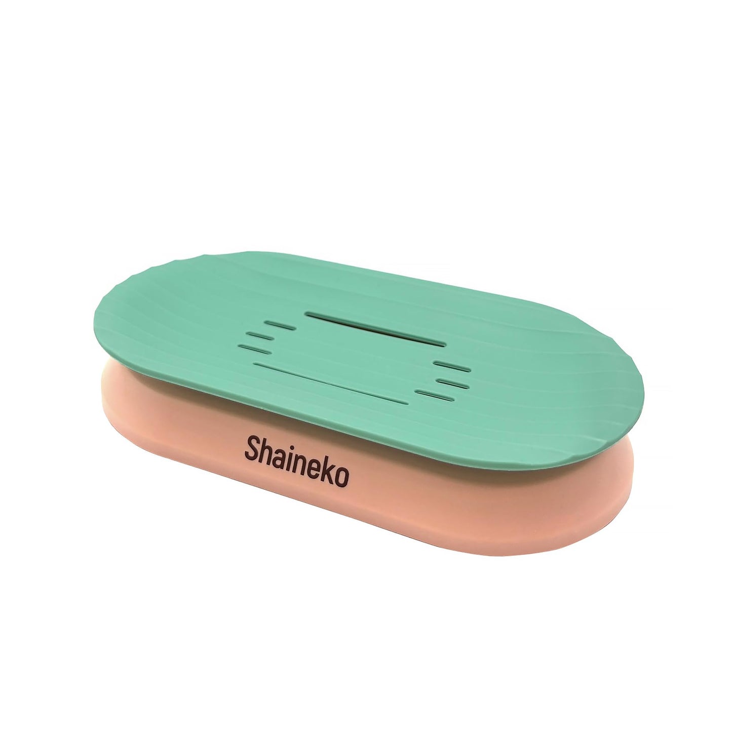 Shaineko Self-Draining Soap Dish for Shower - Bar Soap Holder with Drainage Holes, Wall Mounted, Non-Slip Weighted Base, Removable Tray for Bathroom Sink or Shower Ledge(Green & Pink)