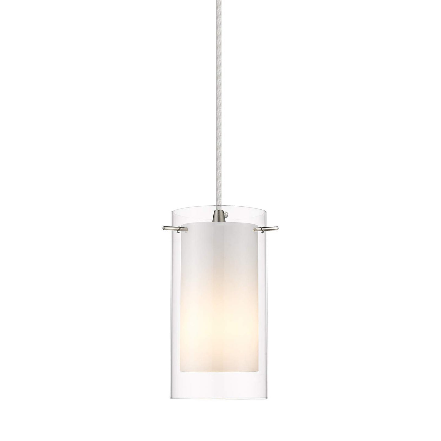 AKEZON 1-Light Pendant Light, Indoor Glass Hanging Light Fixture, Adjustable Height, Brushed Nickel Finish for Kitchen Dining Room, KP-506