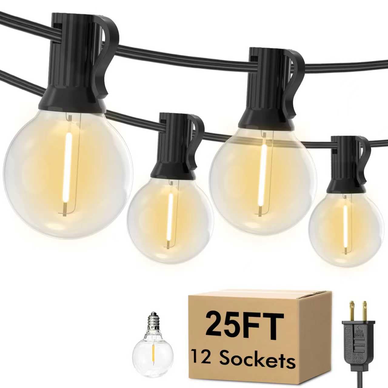 UOLOB ‌Outdoor String Lights 25FT, Waterproof Patio Lights with 12+1 G40 Shatterproof Bulbs, Connectable Hanging Outdoor Lights for Backyard, Garden, Porch, Gazebo, Party Decor