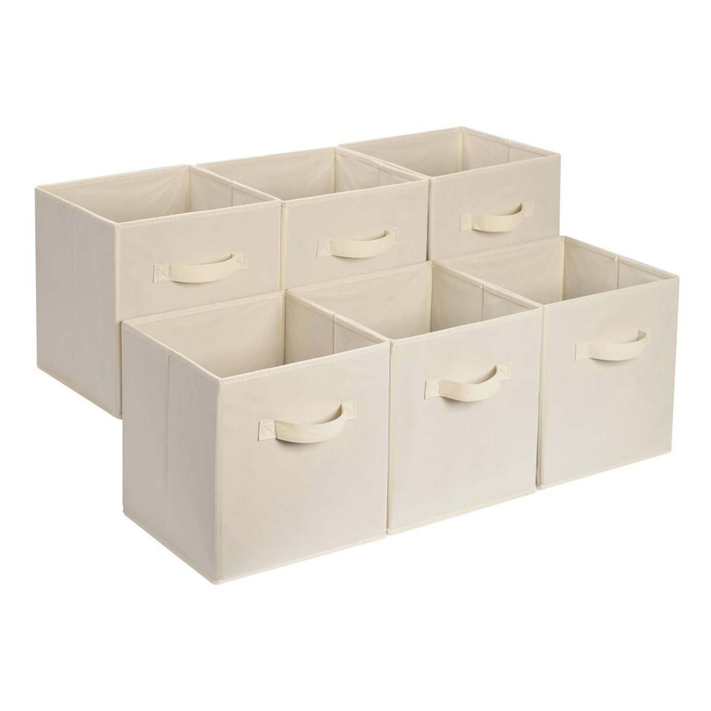 Amazon Basics Collapsible Fabric Storage Cube Bins Organizer with Handles for Organization and Organizing Solution, 13"x13"x13", Beige, 6-Pack