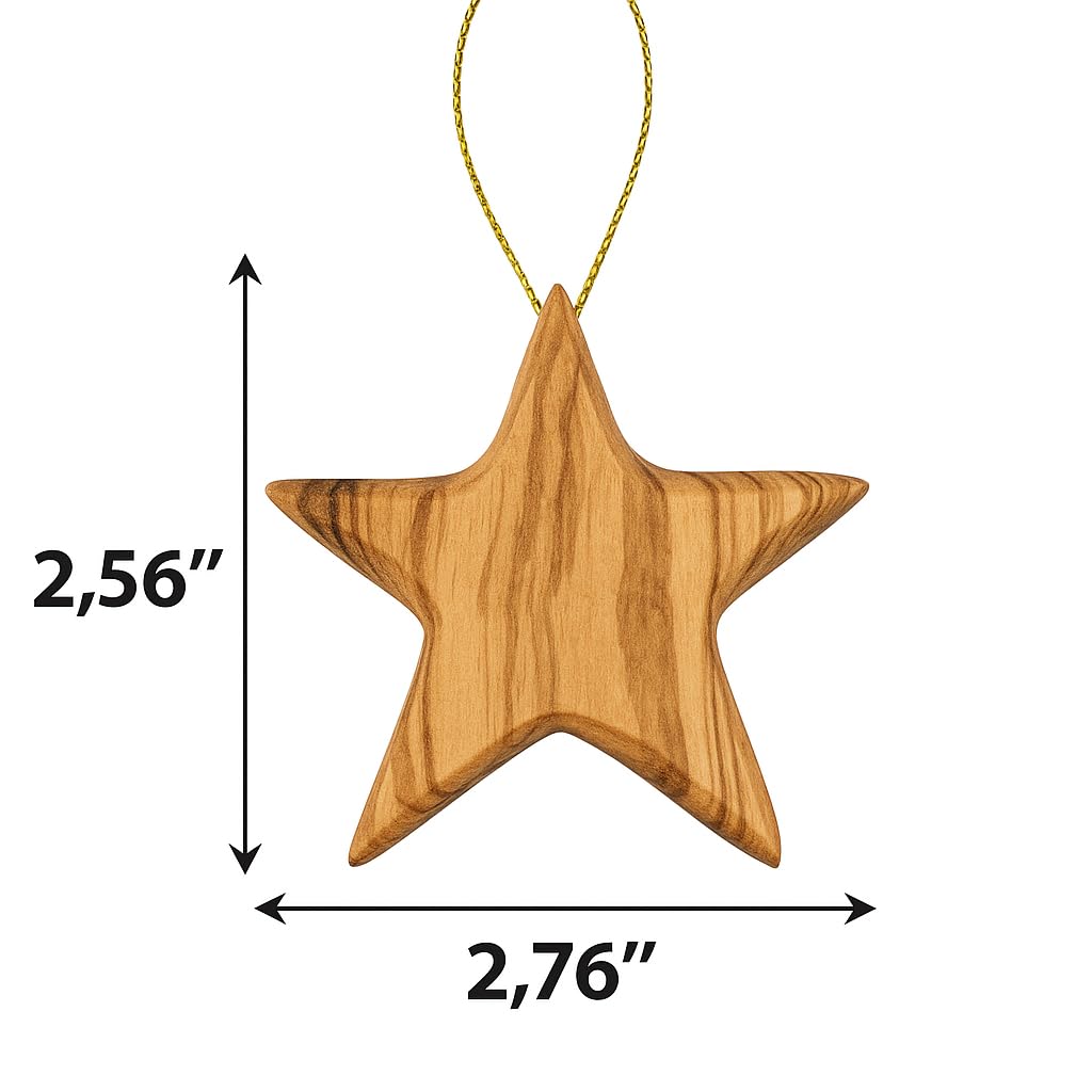 Handcrafted Olive Wood Star Ornament - Unique 2.56”x2.76” Eco-Friendly Christmas Tree Decor, Authentic Mediterranean Craft, Sustainable Holiday Decoration, Perfect Eco Gift for Christmas