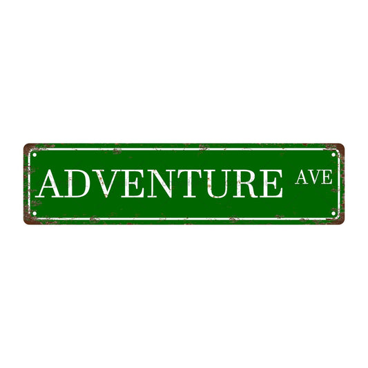 ADVENTURE AVE BOOKSHELF Metal Tin Street Sign Bar Cafe Garage Cave Home Room Wall Bathroom Farmhouse Garden Porch Patio Decor, 16 x 4 Inch