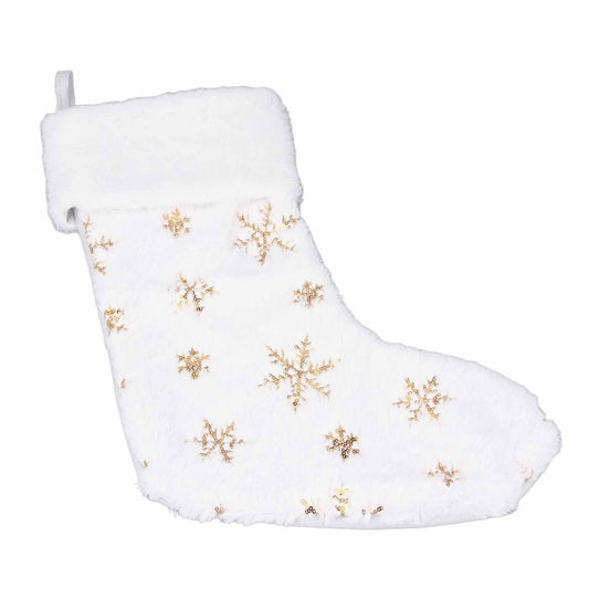 Pongnas Christmas Stocking with Gold Sequins & Snowflake Embroidery Oversized Holiday Ornament for Fireplace,Family Xmas Decor