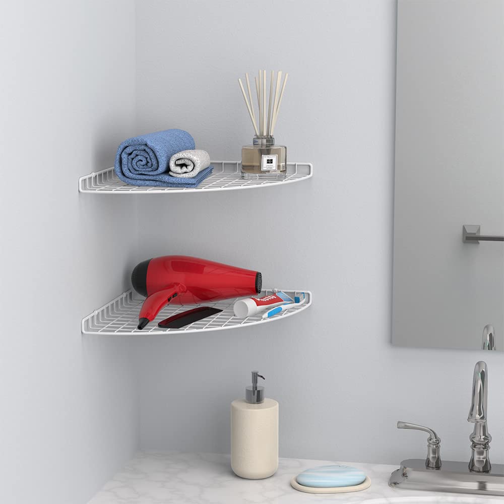 ClosetMaid Corner Shelf Organizer, Wall Mount Hanging Corner Shelves, Durable Steel, White, 8282
